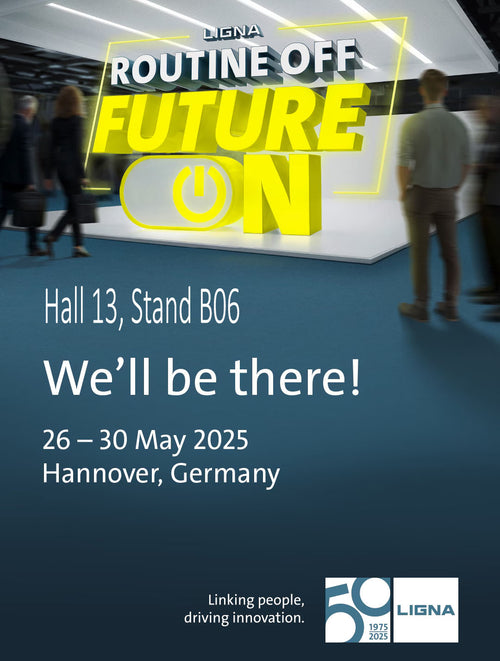 Plakat zur Ligna 2025 in Hannover: Sjöbergs in Halle 13, Stand B06, 26. bis 30. Mai 2025